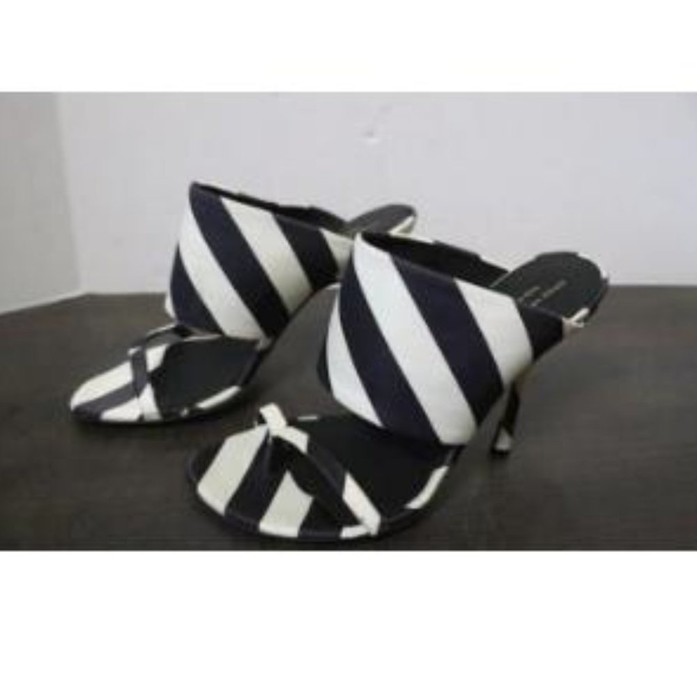Dries Van Noten Blue and White Striped High Heel Mules, Size 37/US 6.5